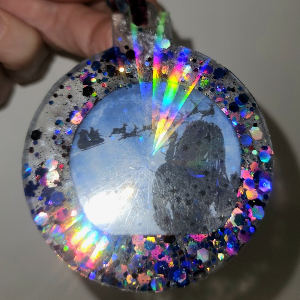 Santa and Predator Holographic Ornament